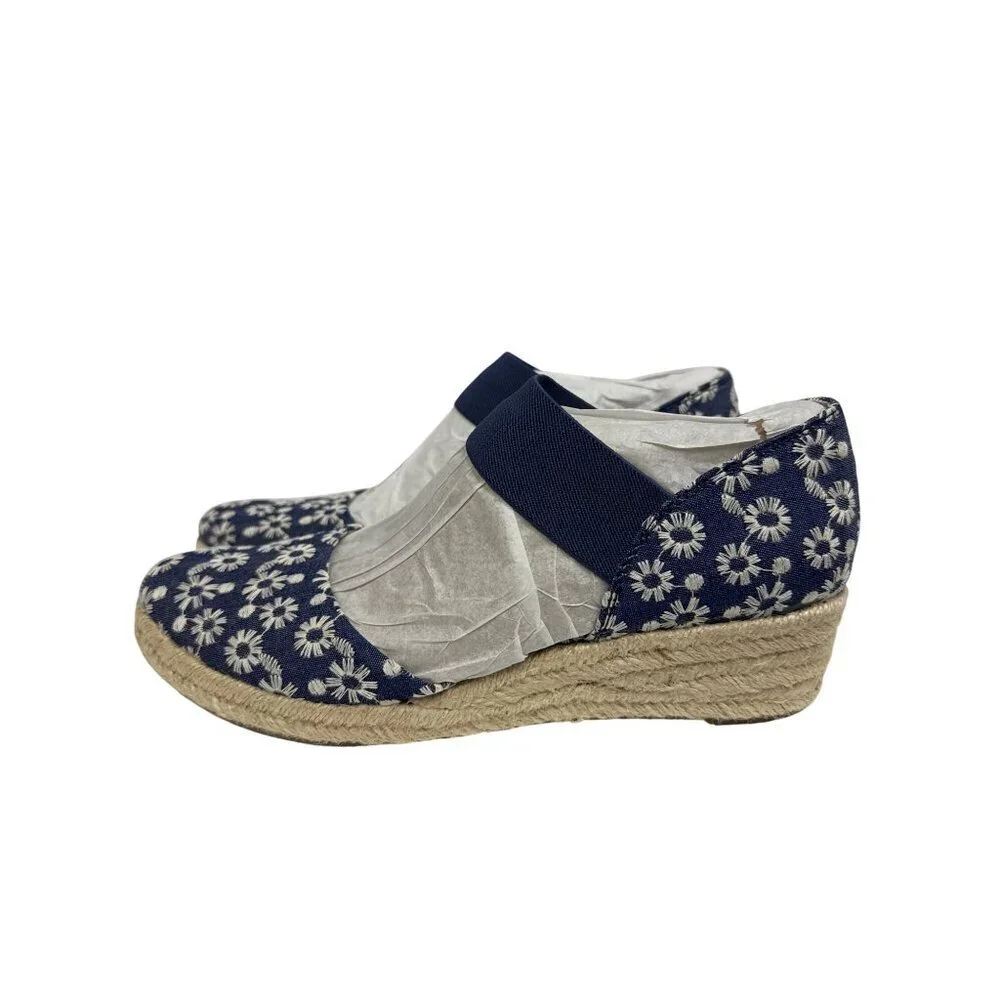 LifeStride Kaylee Women's Shoes Espadrille Blue White Daisy Floral Wedge 9.5